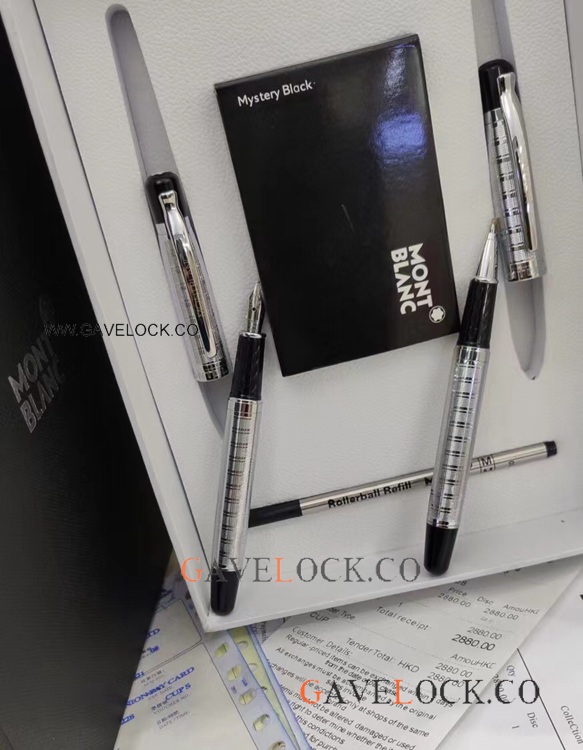 Set with Montblanc Silver Rollerball & Fountain & Inks & Refill